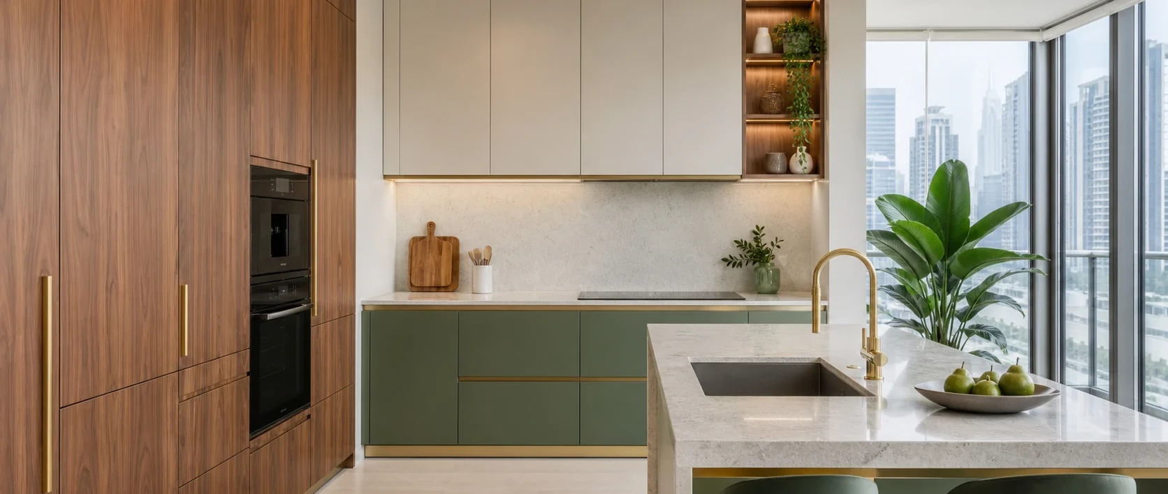 Sage and walnut kitchen wrapping Dubai