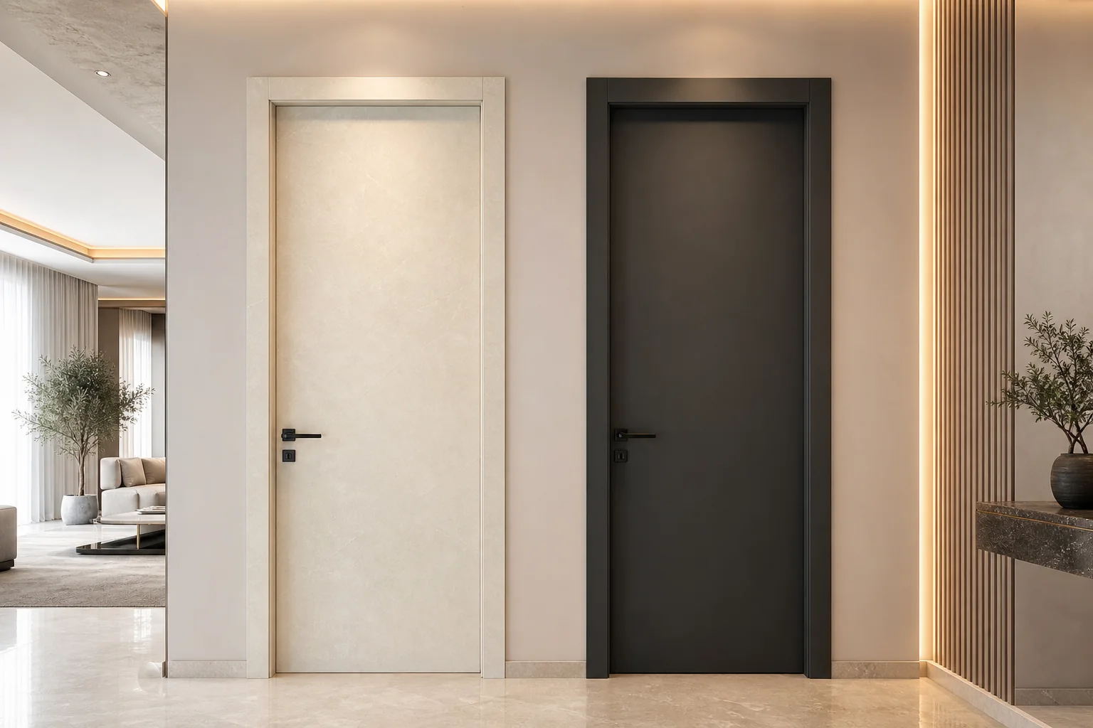 Ivory stone and charcoal matte interior doors
