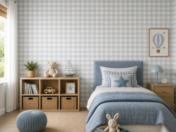 Coastal Plaid — Luxury Kids Wallpaper Dubai
