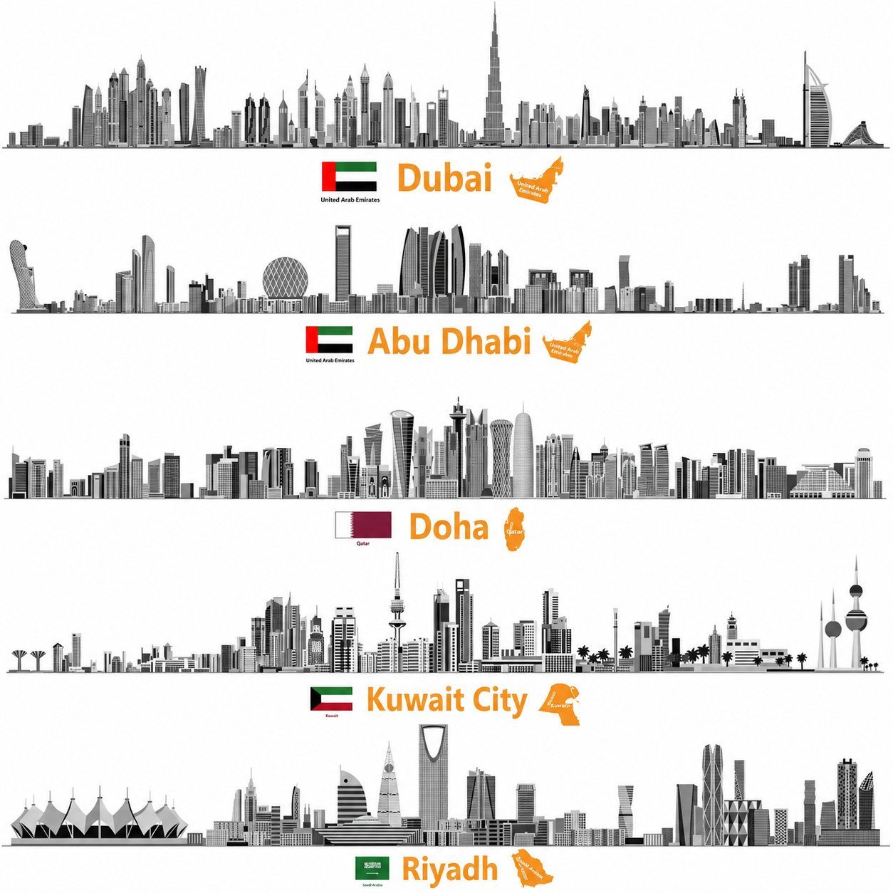 Gulf Landmarks — Map & Mural Wallpaper Dubai