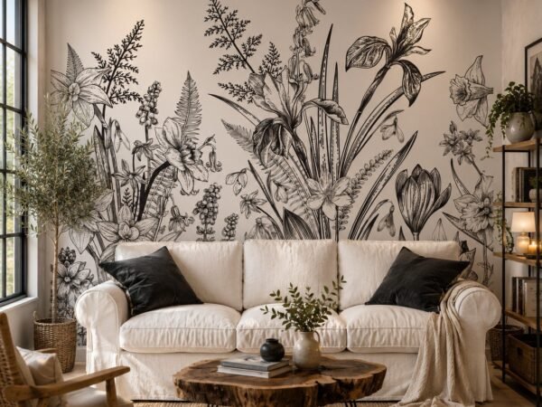Lily Sketch — Luxury Floral Wallpaper Dubai
