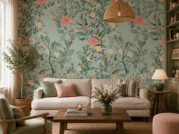Mint Aviary — Luxury Floral Wallpaper Dubai