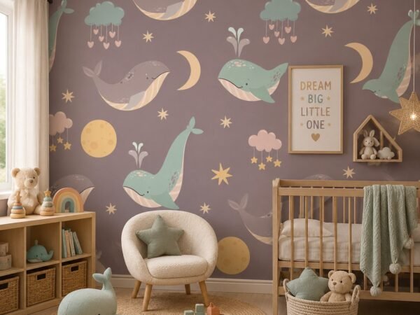 Moonberry Whales — Luxury Kids Wallpaper Dubai