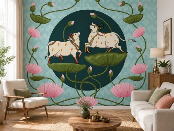 Pichwai Duet — Luxury Floral Wallpaper Dubai