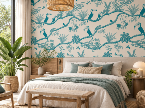 Aqua Aviary — Luxury Floral Wallpaper Dubai