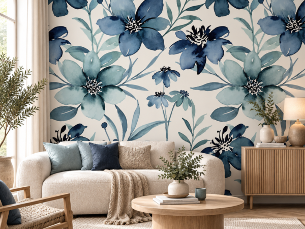 Blue Reverie — Luxury Floral Wallpaper Dubai