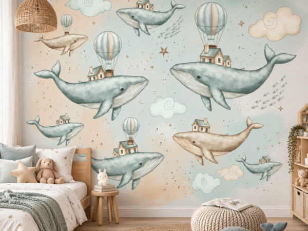 Cloudborne Whales — Luxury Kids Wallpaper Dubai