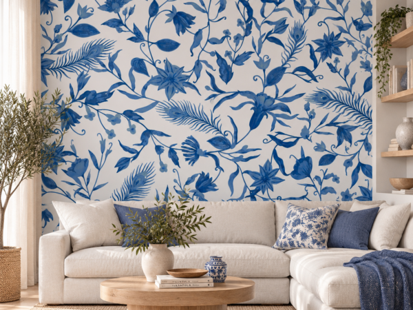 Indigo Aviary — Luxury Floral Wallpaper Dubai