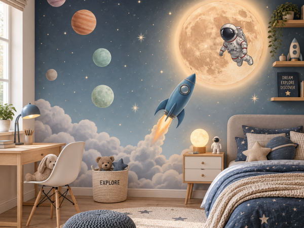 Moonbound Rocket — Luxury Kids Wallpaper Dubai