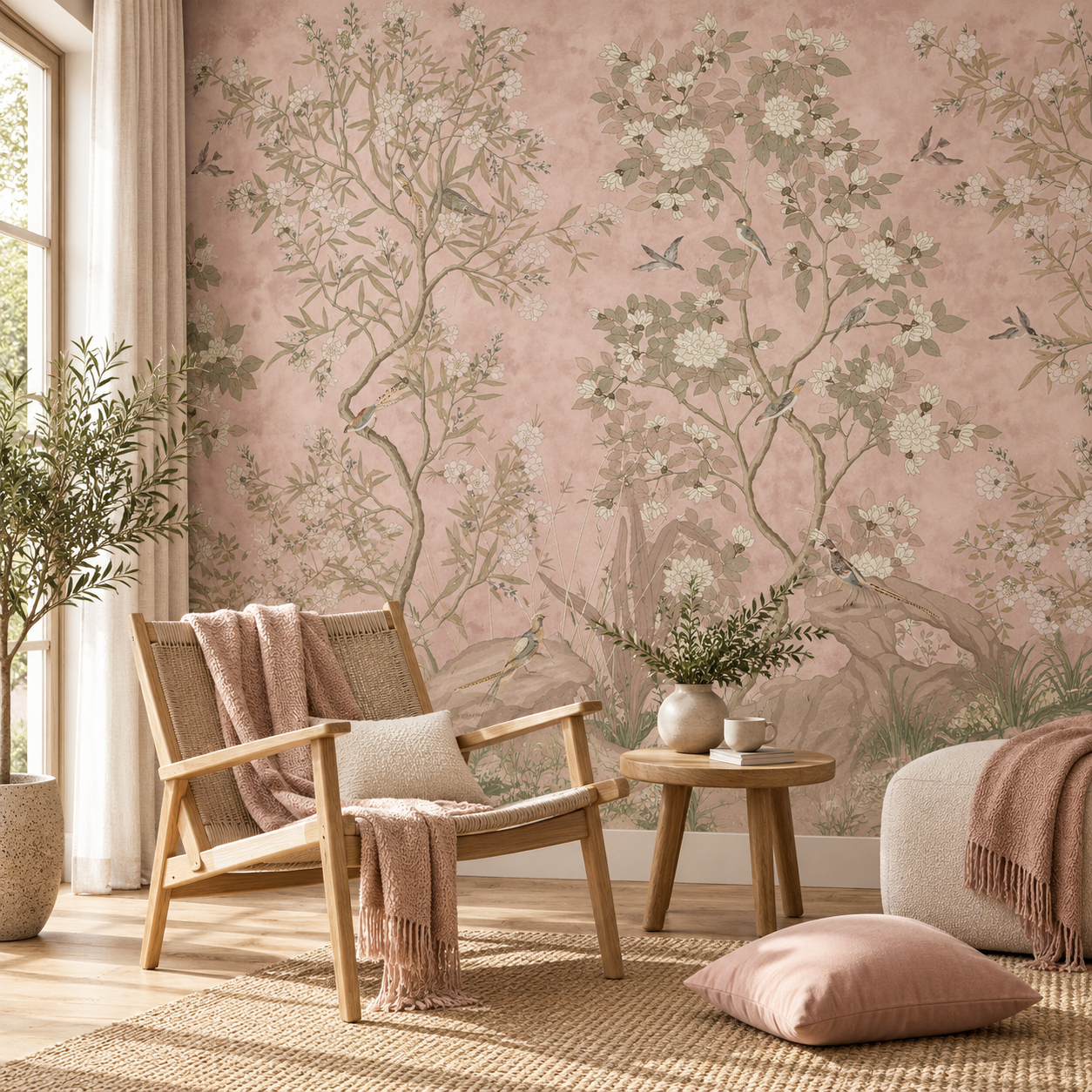 Blush Chinoiserie — Luxury Floral Wallpaper Dubai