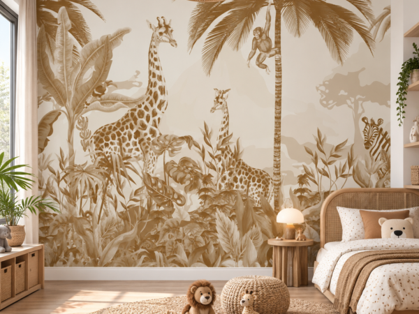 Sepia Safari — Luxury Kids Wallpaper Dubai