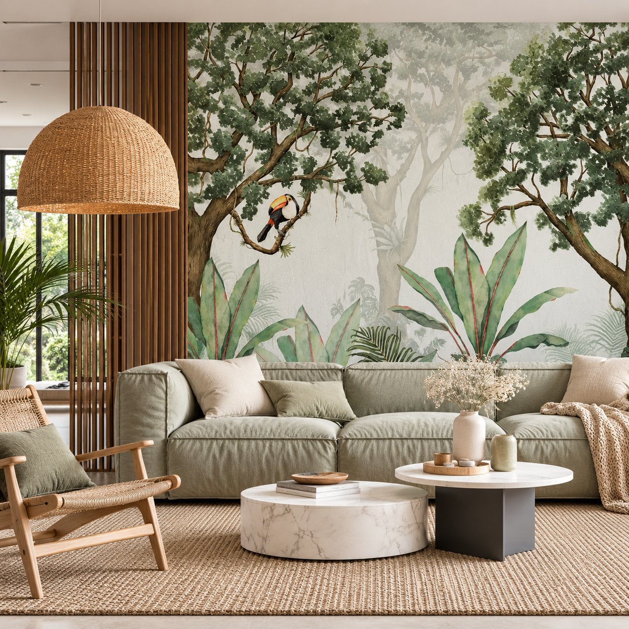 Tropical Perch — Luxury Floral Wallpaper Dubai
